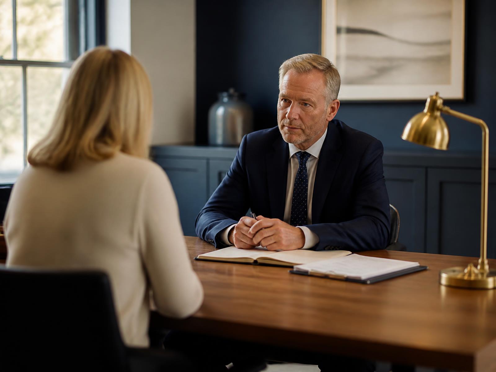An accountant discussing year end accounts with a business owner